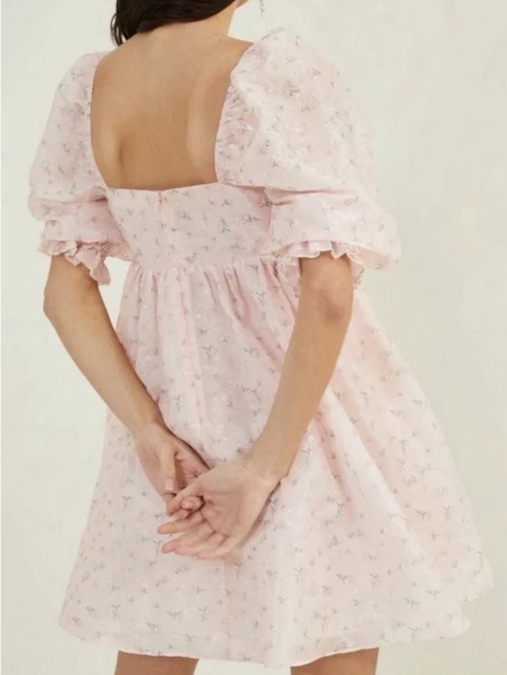 Baby Pink Floral Puff-Sleeve Babydoll Dress - Picture 8 of 8